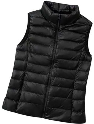 Doudoune Légère sans Manches Femme - Gilet Duvet Fine Matelassé - Veste Blouson Rembourré Manteau Noir M