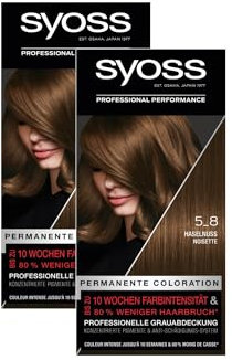 Syoss Color Coloration 5_8 Haselnuss Stufe 3 (2 x 115 ml), permanente Haarfarbe für bis zu 10 Wochen Farbintensität und 70% weniger Haarbruch*