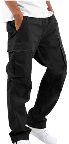 NANAMEEI Pantalons de Travail Grande Taille Pantalon Cargo Homme en Coton Casual Pantalons Taille Elastique avec Multi Poches Noir XL