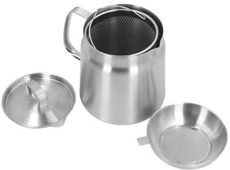 Öltopf, Ölfiltertopf aus Edelstahl 304, Großer Ölspeicher Für Den Haushalt, Mit Filternetz, Fritteuse, Zur Trennung von Ölrückständen(2L)