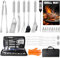 28Pcs Set BBQ Accessori Barbecue Utensili Professionali in Acciaio Inox, Pratico Kit Attrezzi Barbecue Cucina con Borsa Portatile, Griglia Barbecue Accessori Camping, Regalo Compleanno Uomo e Papa