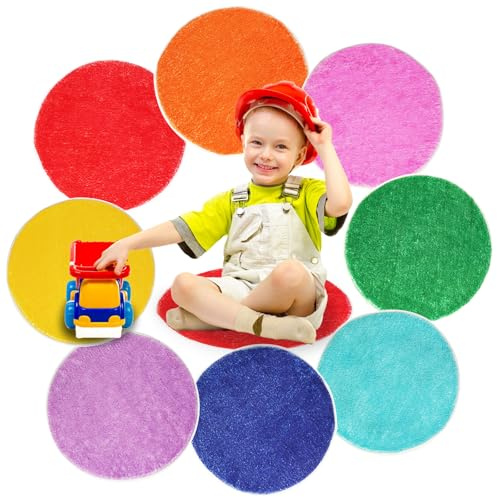 8 Pcs Kids Carpet Circle Seats Classroom Rugs 16 Kids Floor Cushions Round Soft Warm Mat for Preschool Home School Story Time, Group Activity Educational Playing Areas