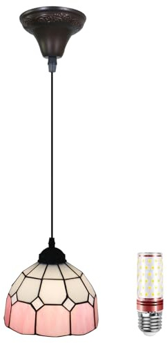 Hängeleuchten, 8 zoll Tiffany Pendant light, Glas Pendelleuchte, Einstellbare Höhe, Esszimmerlampe hängend, für Hängelampe Wohnzimmer, küche, Esstisch, Rosa Pendelleuchte, Deckenlampe Hängend