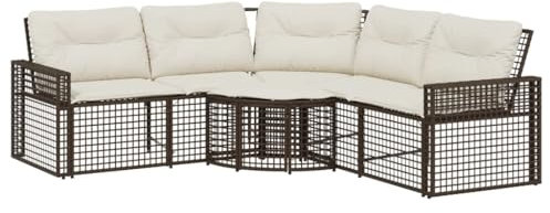 vidaXL Gartensofa in L-Form, Ecksofa mit Kissen Fußbank, Sitzgruppe für Garten Terrasse Balkon, Gartenmöbel Sofagarnitur, Braun Poly Rattan