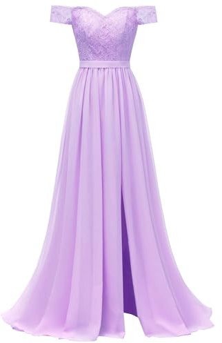 HPPEE Vestidos de dama de honor de gasa con hombros descubiertos para mujer con corsé de abertura, vestido de noche formal de verano bohemio, Lila, 52 Grande