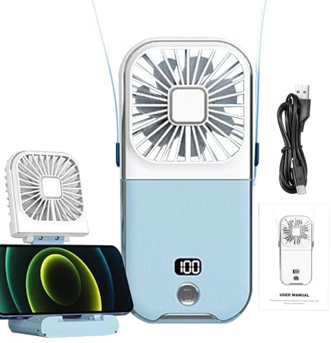 Generisch Ventilador silencioso plegable para viajes, ventilador de mano plegable de 4 modos, ventilador de cuello multiusos, funciona con pilas con pantalla para viajes