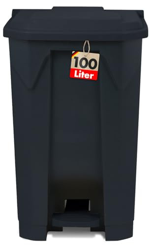 KARAT Poubelle avec Couvercle hermétique et 2 Poignets de Transport en Plastique pour Usage intérieur extérieur, résistant aux intempéries, Idéal pour Jardin Restaurant (Gris (Olaf), 100l)