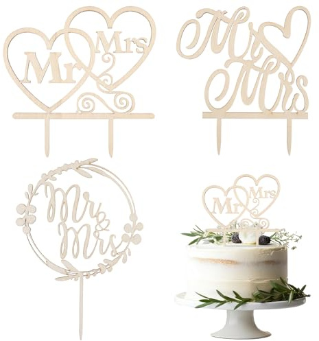 Xialvyu 3 Stück Cake Topper Mr & Mrs, Holz Cake Topper Hochzeit | Liebe Hochzeitstortedeko Holz Kuchen Deko für Hochzeit und Tortendeko Verlobung, Antrag & Jubiläum