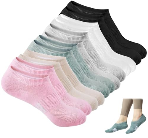 Uoww No Show Socks Women 6 Pairs Invisible Ankle Sock with Non Slip Cushioned Sock Low Cut Cotton Cushioned Footies for Sneakers Casual Shoes Size 4-7
