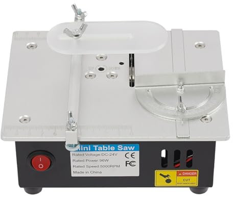 Qussse Mini sega circolare da tavolo, 96 W, con 4 lame, alimentatore a 7 marce, lama portatile da 0,1 a 15 mm, regolabile in altezza, per la lavorazione del legno fai da te