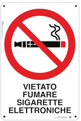 Cartello Segnaletico Vietato Fumare Sigarette Elettroniche Norma Alluminio Premium 20x30 cm – Made in Italy, Resistente Esterno, Stampa HD, Installazione Facile, Conforme Normative