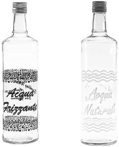Set 2 Bottiglie in Vetro 1 Litro con Tappo a Vite – Acqua Frizzante e Naturale, Design Elegante per Casa e Ristoranti hotel sale ricevimento