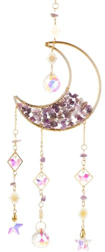 Beebeecraft Atrapasol de Cristal de Luna de 15.75 Pulgada con Amatista Piedra Preciosa Natural Atrapasol Arcoíris Adorno Colgante para Ventana Jardín Habitación Y Coche