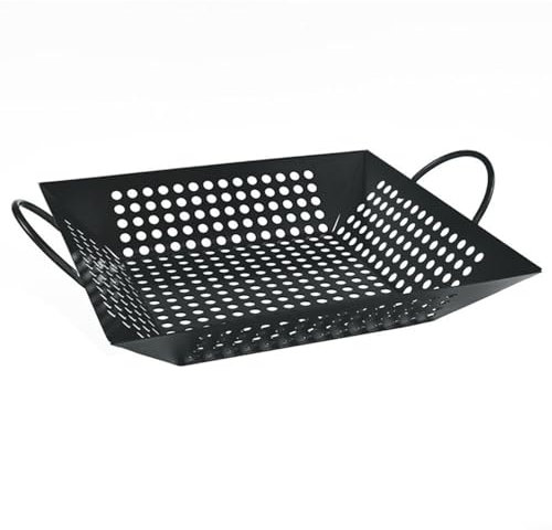 Puupaa BBQ Grill Basket Large Capacity Outdoor Grilling Tool Square Teppanyaki Plate for Chicken Vegetables Meat Cooking Barbecue Accessory 37.5x30.5x5.6cm