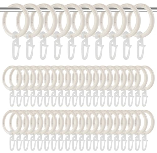 Dzmuero Gardinenringe, Gardinenringe mit Haken, 50 Stück Vorhangringe aus Metall mit Haken und Geräuschlosem Ring, Innendurchmesser 27 mm, Vorhangringe für die Meisten Vorhangstangen (Aprikose)