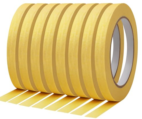 jwtyu Malerkrepp 8 Rollen Jede Rolle 1.2 cm × 50 m Goldenes Kreppband Geeignet für Malerarbeiten Renovierungen Lackierungen und Bastelarbeiten als Malerband