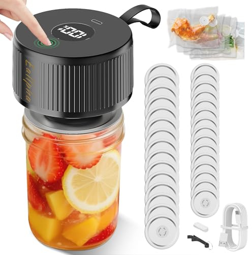 3 in 1 Vacuum Sealer for Mason Jars | Electric Vacuum Sealer for Mason Jars Includes 30 Lids (15 W/Reg) + 5 Food Storage Bags, Control
