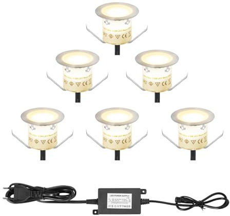 Smavolt 6er Set LED Bodeneinbaustrahler für Außen, IP67, 6x 0.6W Ø32mm 12V, 3K warmweiß, wasserdicht Mini Terrassen Einbaustrahler, Terrassenbeleuchtung für Küche Garten Gehweg Wegeleuchten