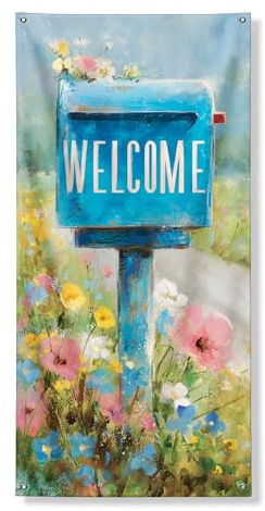 Willkommensschild für Briefkasten, dekorativ, Vintage-Blumenmuster, Garten, Haustür, Frühling, Außenbereich, Eingang, Willkommensschild, 91,4 x 183,9 cm