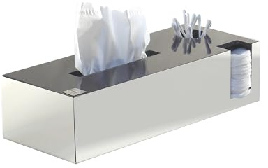 Schönbeck Design Tissuebox Kombibox aus Edelstahl & Glas – Kosmetiktücherbox, Wattepads & Wattestäbchen Halter – Bad Organizer & Aufbewahrung – Papiertuchbox (Poliert/Schwarz)