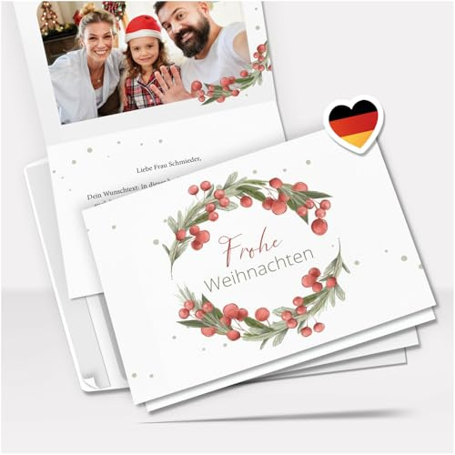 20 Weihnachtskarten personalisiert mit Text & Foto – Premium Grußkarten Set mit Umschlag - Weihnachten individuell gestalten | Klappkarten A6 | personalisierte Weihnachtskarten Vintage modern
