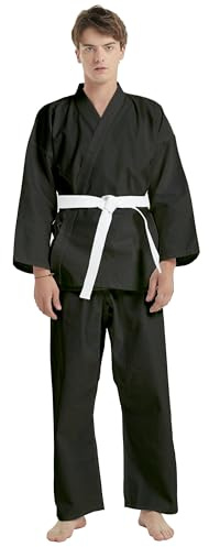 TopTie Karate Uniform with Belt, Karate Gi Student Uniform for Kids & Adults Martial Arts Training-Black-Size 00