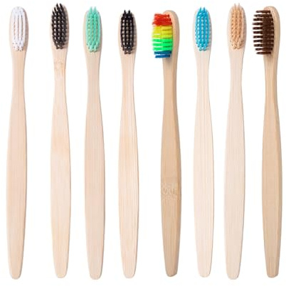 Lonwiner 8 spazzolini da denti in bambù morbidi, anti-graffio, setole morbide, durevoli e morbide, adatti per vestiti di famiglia