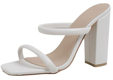 WQHPLMD Womens Square Open Toe klackade sandaler Två rempumpar glider på mulor Party Dress Shoes 10.5 cm
