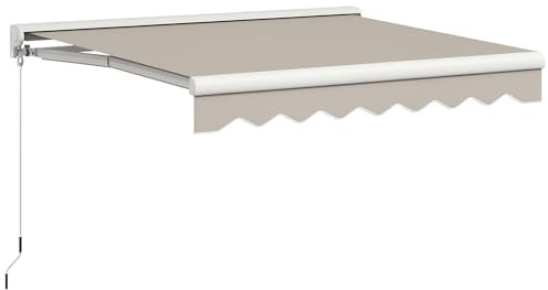 Outsunny Tenda avvolgibile elettrica e manuale retrattile dim. 250L x 200l cm telecomando fornito Alluminio Poliestere Alta densità impermeabilizzato Anti-UV, crema