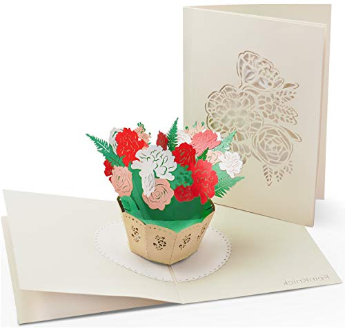 FeinKnick Grußkarte mit extra Seite für Text als Glückwunschkarte | Hochwertig filigrane Pop Up Karte, 13 x 18 cm, Dankeskarte – 3D Pop-Up Karte mit Blumen als Geschenk