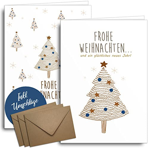 brint. Weihnachtskarten mit Umschlägen aus Kraftpapier 20 Stück Nordischer Wald Für Familie Freunde geschäftlich WeihnachtskartenSet modern schlicht Klappkarten mit Umschlag Set edel Blau