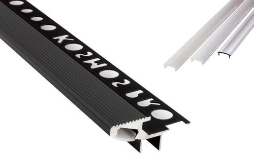 tktrading24 T-40 20° LED Premium Treppenprofil Alu Fliesenprofil 10mm schwarz - 2m milky