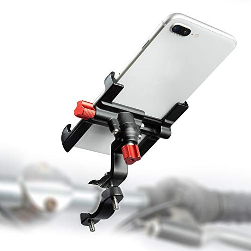 LYCAON Bike Phone Mount Holder, 360°Rotation Adjustable Aluminium Alloy Bicycle Mobile Phone Stand for 2.17”-3.74” Smartphone Fits Electric Scooter/Motorcycle (Black)