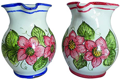 Brocca Vino Acqua in Ceramica di Vietri Dipinta a Mano, Altezza cm. 15 (1/2 Litro), Decoro Stella di Natale, Arredo Tavola, Idea Regalo Bomboniera Maiolica