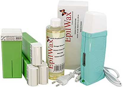 EpilWax - Kit Chauffe Cire Épilation Professionnelle avec 4 x Recharges Roll on Cire à l’Aloé Vera, 100 x Bandes d'Épilation et Huile après Épilation - Gamme Royal