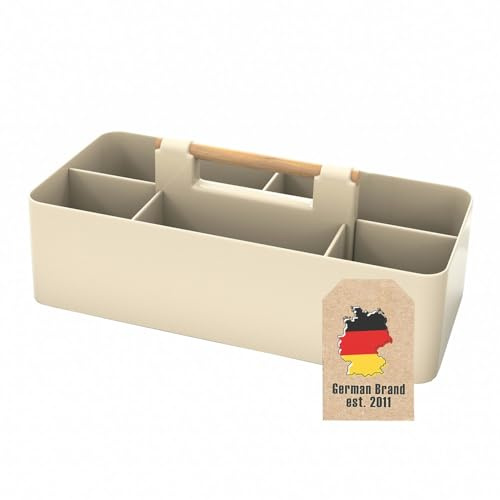 INTIRILIFE Organiser Caddy con maniglia in beige - 32x15,5x8 cm, Scatola di trasporto Cestino portaoggetti con 5 scomparti per bagno, camera dei bambini, bricolage, scrivania, cosmetici