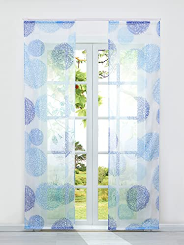 HeichkelL Voile Schiebegardine 2er Set Flächenvorhänge mit Klettband Schiebevorhang für Schienensystem inkl. Klettband und Beschwerungsstangen Fertiggardinen Raumteiler BxH 57x145 cm Blau