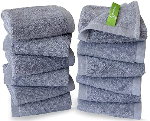 SUMMERMIA 12 Pack Washcloths 13 x 13 - Soft Wash Cloths for Your Face Towel, Viscose derived from Bamboo & Cotton Blend Wash Cloths for Your Body (Gray)
