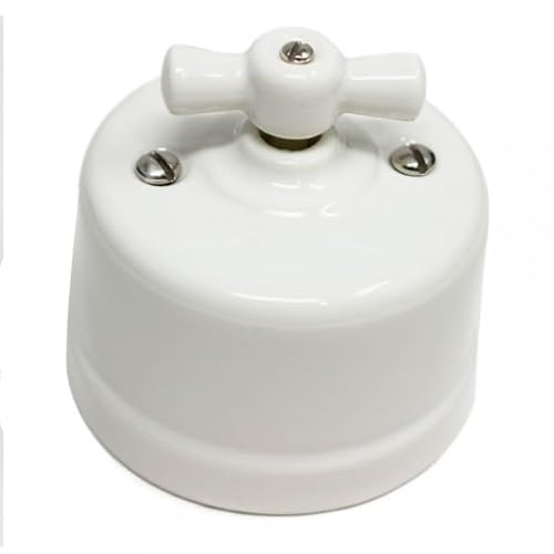 Interruptor conmutador vintage retro porcelana blanca instalación superficie 10A 250V