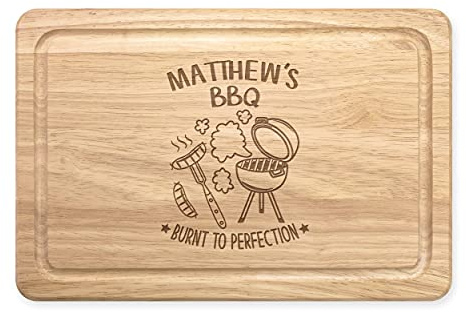 Personalised Custom Name BBQ Burnt to Perfection Rectangular Wooden Chopping Board
