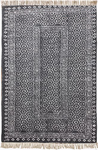 CASAVANI Handgefertigter Geometrischer Teppich Handblock Bedruckter Bereich Teppich Baumwolle Dhurrie Boho Kelim Flachgewebe Indoor Wohnzimmer Dekor Teppich 80 x 240 cm (2,6 x 8 Fuß Läufer)
