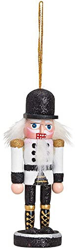 G. Wurm Christbaumschmuck Nussknacker 11cm schwarz weiß | Weihnachtsanhänger aus Holz | Figur Deko Weihnachtsbaumanhäger