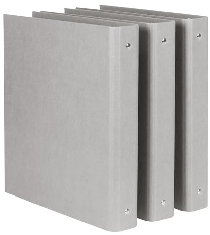 Bigso Box of Sweden Ringo Fiberboard 3-Ring Binder Organizer to Store Projects or Papers - Sturdy and Durable 1 Inch Binder for Everyday Use at School or Work - 11in x 11.8in x 1in - 3 Pack - Grey