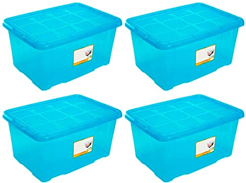 ACAN Tradineur - Pack de 4 Cajas de Almacenamiento - Fabricado en plástico - Contenedor para almacenar juguetes, libros, ropa, mantas - No. 18 (Azul) - 45 x 61,5 x 29,7 cm - 60 L