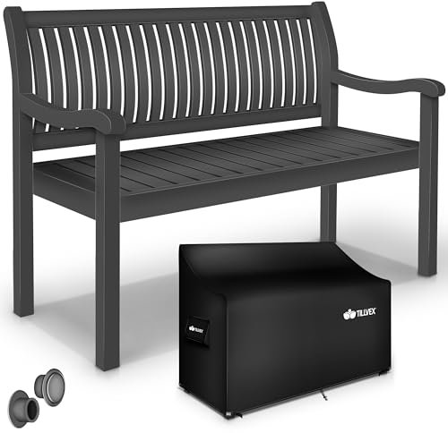 tillvex Gartenbank Holz 3-4 Sitzer inkl. Abdeckung wetterfest 150 cm | Parkbank Massivholz | Balkonbank Sitzbank 320 kg belastbar | Holzbank Gartenmöbel für Balkon, Terrasse & Garten
