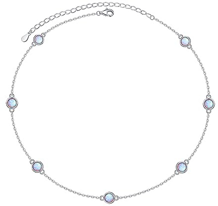 Flyow S925 Sterling Silber Opal Halskette Kurze zierliche Anhänger Halskette Schmuck für Frauen Mädchen