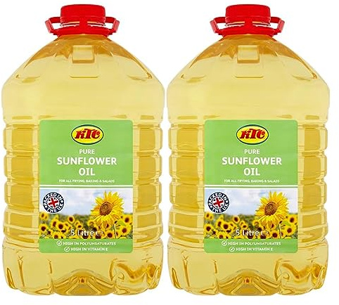 KTC Sunflower Oil - Refined, 5L Cooking Oil, Sun Flower Oil Deep or Shallow Frying Oil For Nutritious Diet Vegan Gluten-Free Bulk Bottle (Sun Flower, 2 Pack)