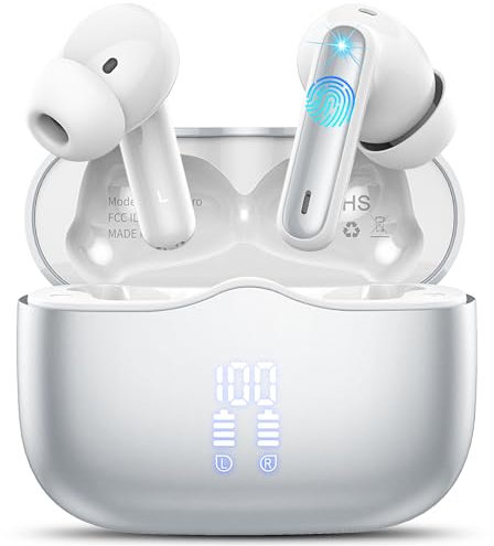 xinwld Wireless Earbuds, Bluetooth 5.3 Headphones In Ear, 4 ENC Noise Cancelling Mic Wireless Earphones, IP7 Waterproof Headphones with 40H Playtime, Mini Ultra Light, Silver
