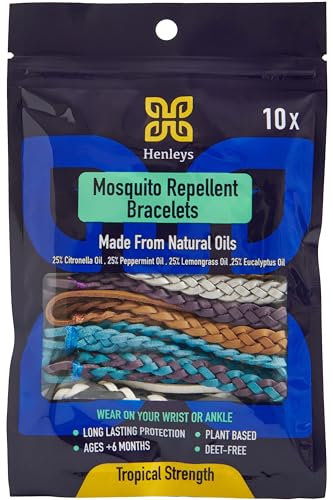 Henleys Mosquito Repellent Bracelets | Adjustable Leather | DEET-Free | Long-Lasting Protection | Pack of 10