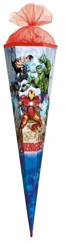 ROTH Marvel Avengers - Grand cornet d'école - 85 cm - 6 côtés, fermeture en tulle, dentelle rouge (H) - Sac à sucre Marvel Avengers pour la rentrée scolaire